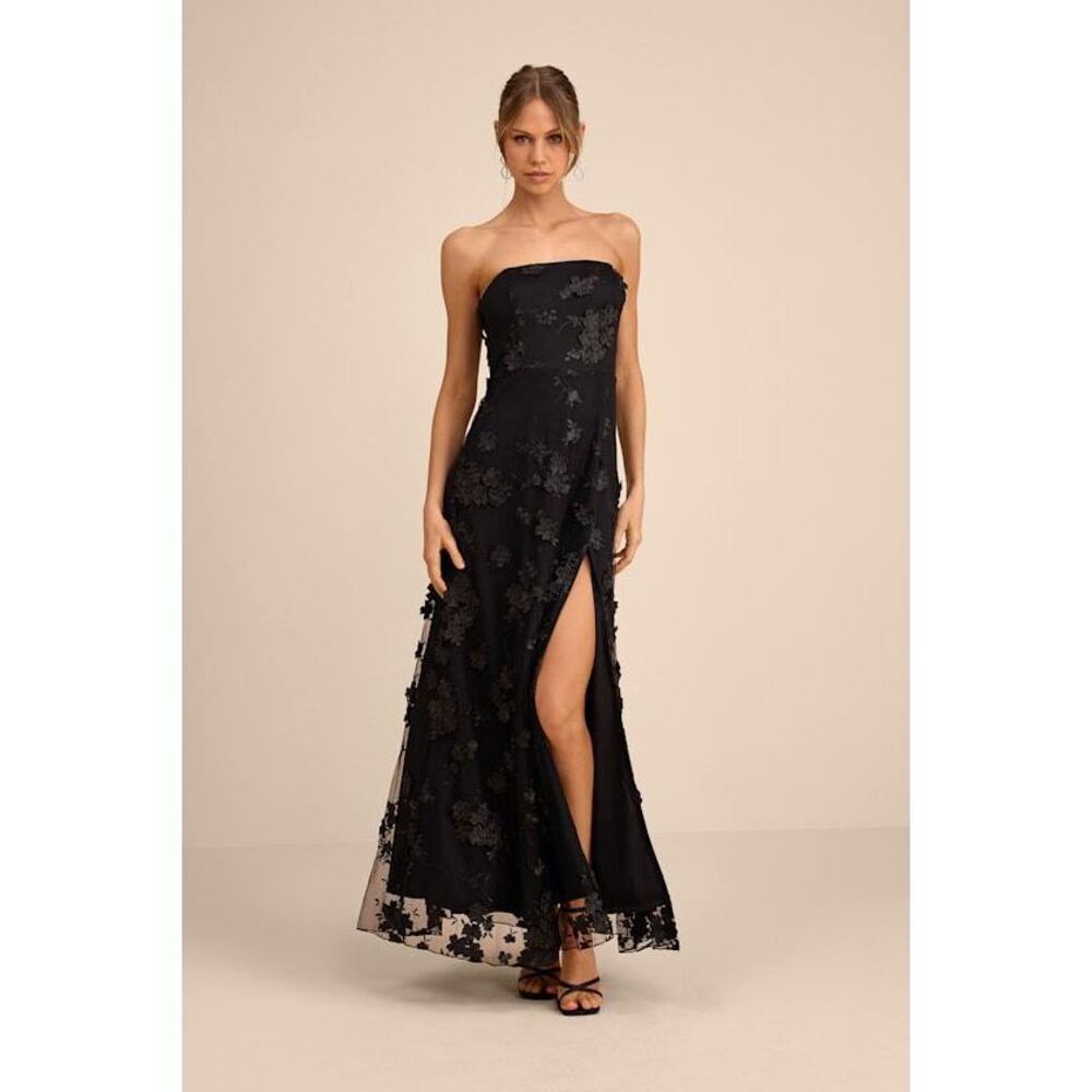 Lulus Rare Presence Black 3d Floral Embroidered Maxi Dress - Size XL